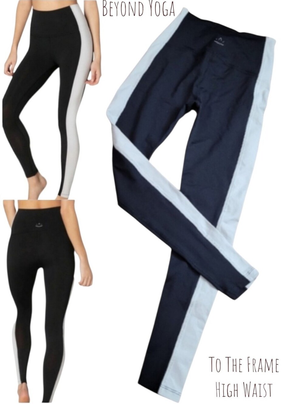 Beyond Yoga Women's To The Frame High Waist Black White stripe Side Leggings xs